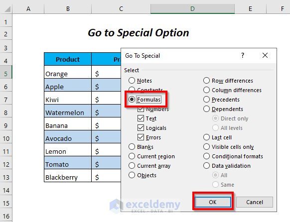 Go To Special option