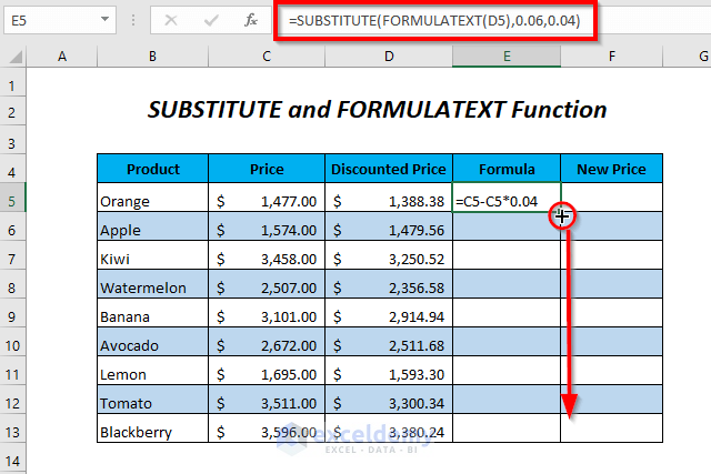 SUBSTITUTE and FORMULATEXT function