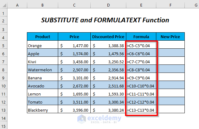 SUBSTITUTE and FORMULATEXT function