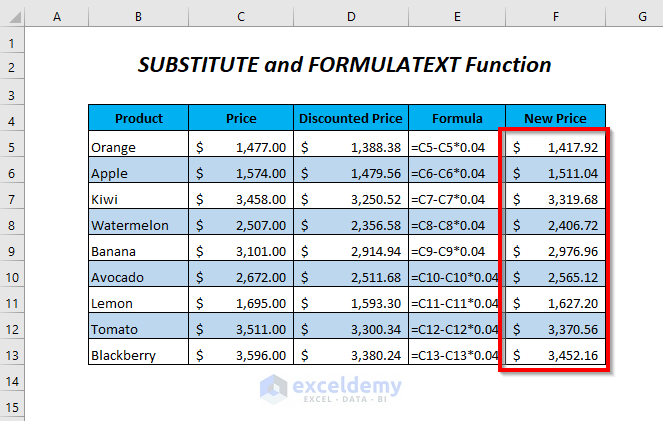 replace text in excel formula