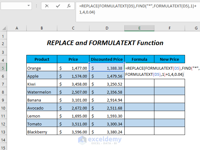 REPLACE and FORMULATEXT function