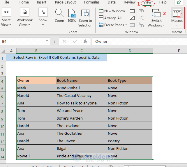 excel select row if cell contains