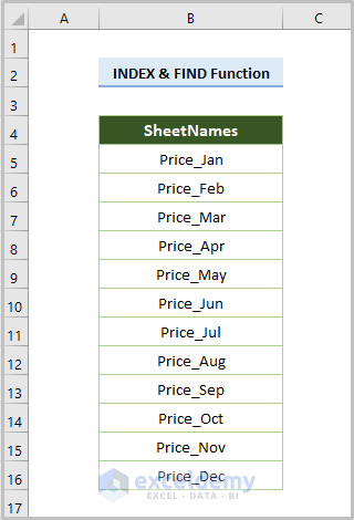 Sheet Name List Using INDEX & FIND Functions