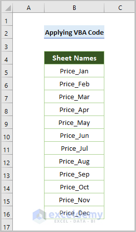 Sheet Name List Using VBA Code