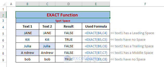 Spot all spaces-Excel EXACT function