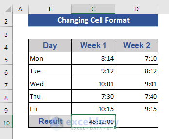 Cell format to Solve Not Working Issue with SUM the Time Value