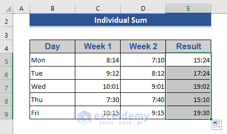 SUM of Time Value Inserting Individual Cells