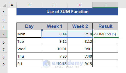 Apply SUM Function to Find Time Value
