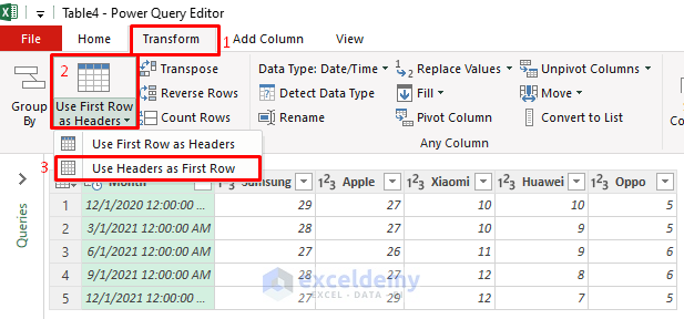 Switch Rows and Columns using Power Query