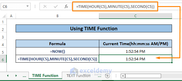 TIME FUNCTION Result-Excel Current Time Formula