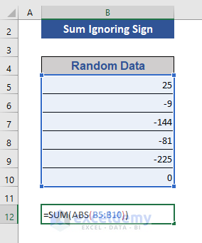 SUM Numbers Ignoring Their Signs with ARRAY Formula in Excel