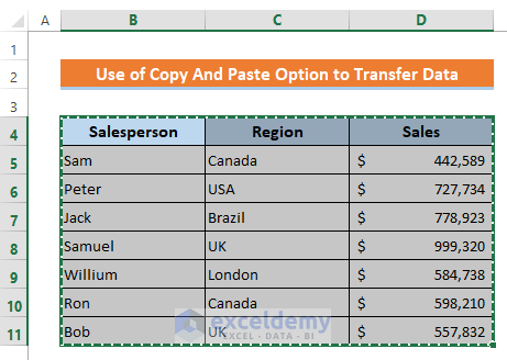 Transfer Specific Data from One Excel Worksheet to Another with Copy and Paste Option