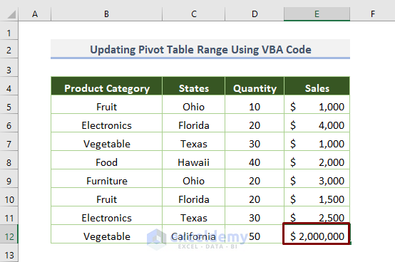 Updating Pivot Table Using VBA code