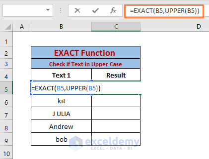 Upper case -Excel EXACT function