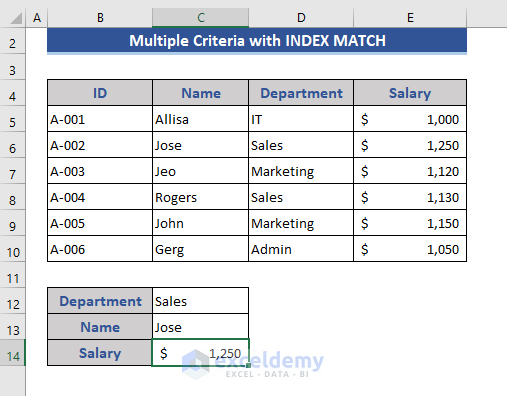 INDEX MATCH instead of VLOOKUP with Multiple Criteria in Excel