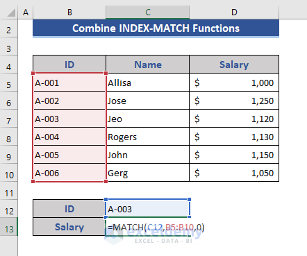Combine INDEX and MATCH Functions