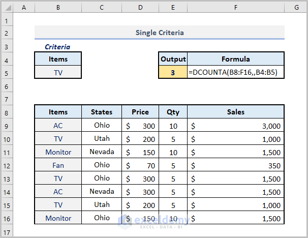 Using The DCOUNTA Function for Single Criteria