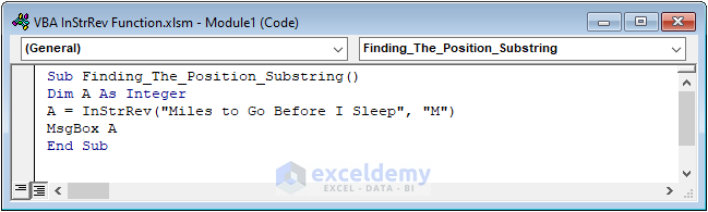 VBA InstRev to Find out The Position of A Substring