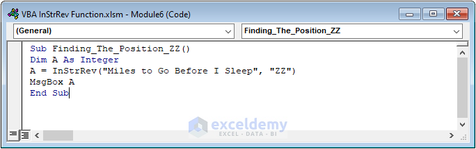 VBA InstRev to Find out The Position of “ZZ” within The String