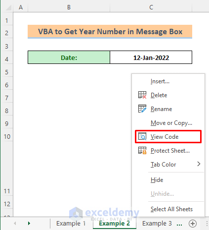 Year Function in Excel VBA to Get Year in Message Box