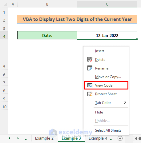 Year Function in Excel VBA to Display Last Two Digits of the Year Using Format