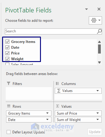 Creating Excel Pivot Table
