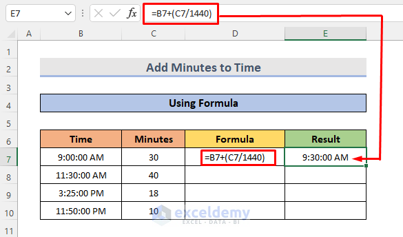 Use Formula to Add Minutes to time in excel