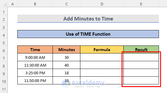 Apply TIME Function to Add Minutes to Time in Excel