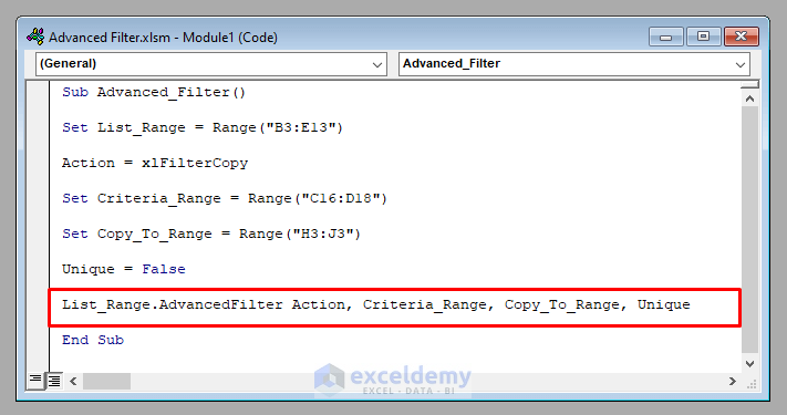 VBA Code to Use the Advanced Filter