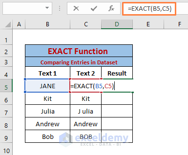 comparing entries-Excel EXACT function