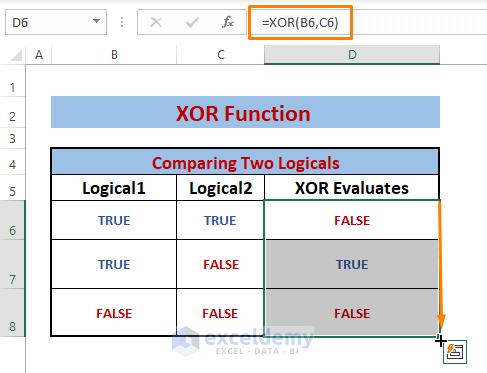 Comparing two logicals-Excel XOR Function