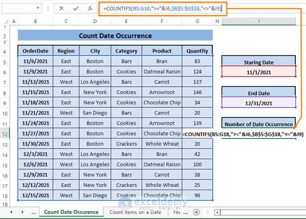 Count date occurrence -COUNTIFS Date Range