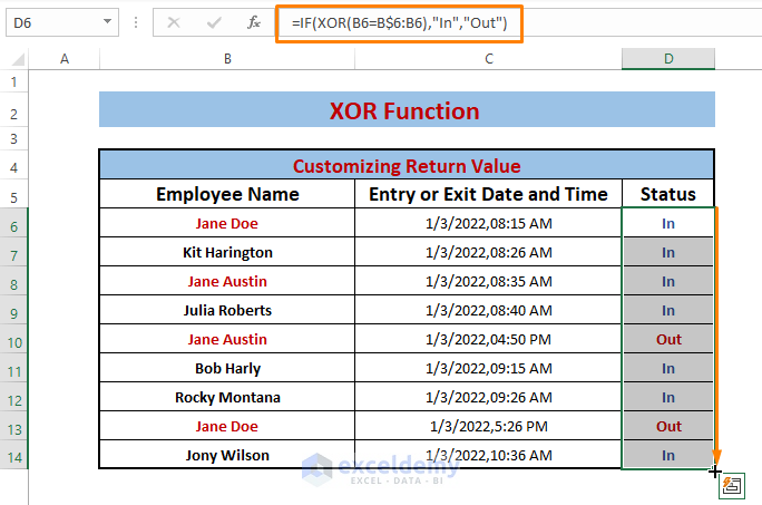 Customizing return value result -Excel XOR Function