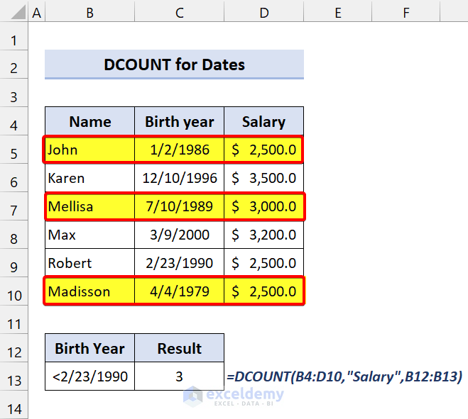 DCOUNT Function for Dates