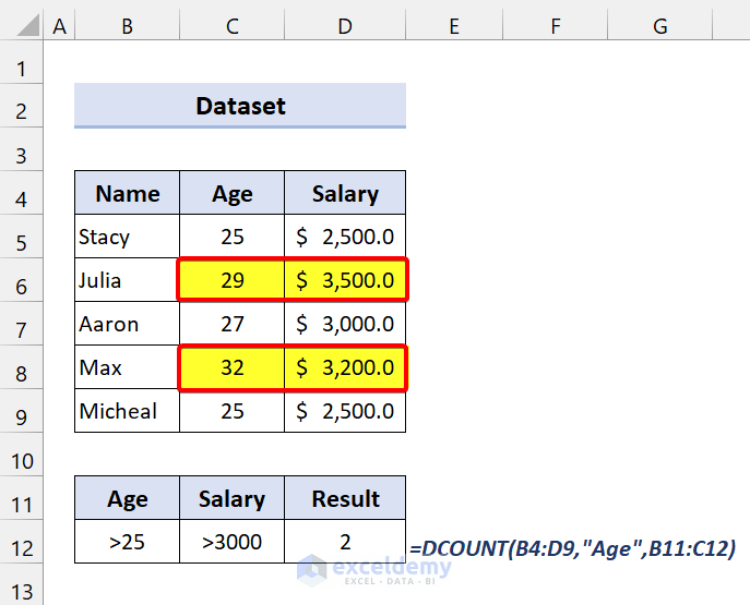 dcount function in excel