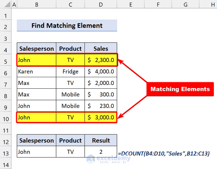 Count Matching Elements Using DCOUNT Function