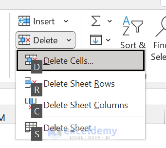 Excel Shortcut to Delete Rows with Alt + H + D + R