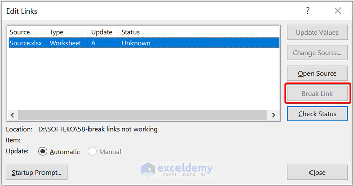 Fix If Break Links Not Working in Excel