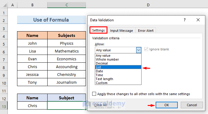 Use Excel Formula
