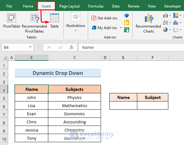 Make a Dynamic Drop Down List from Table
