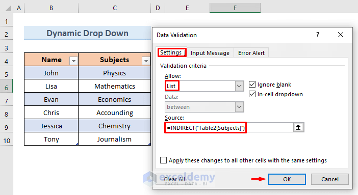 Make a Dynamic Drop Down List from Table