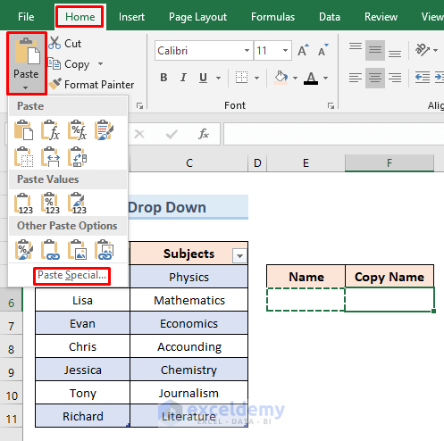 Drop-Down Lists Copy Pasting in Excel