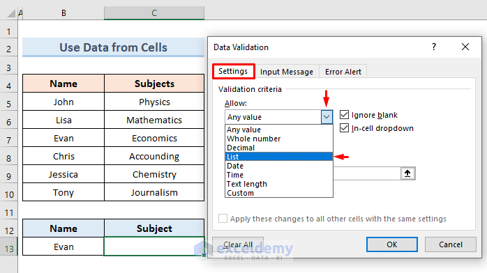 Use of Cell Data to Create a Drop Down