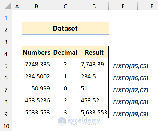 output of excel fixed function