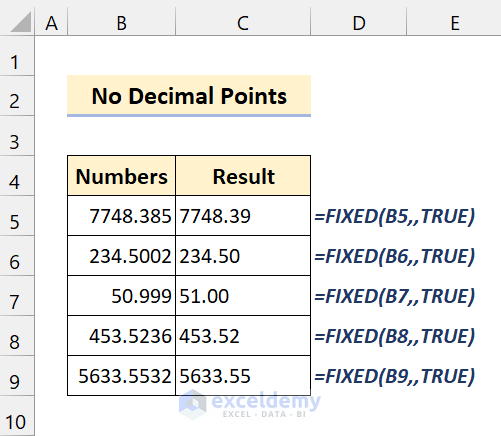 output of excel fixed function