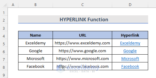 Excel HYPERLINK Function