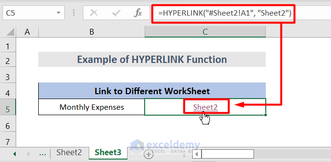 Excel HYPERLINK Function to Different Worksheet in the Same Workbook
