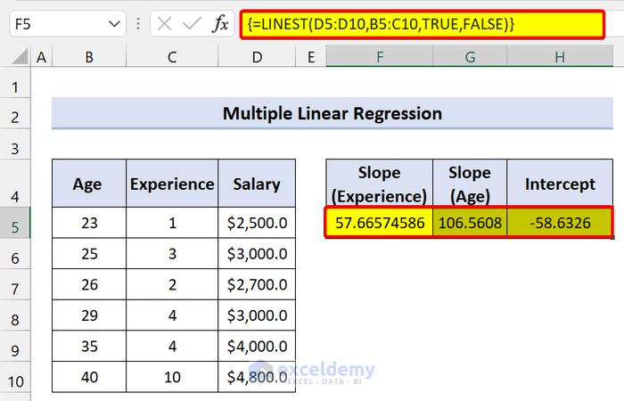Linear Regression Using the LINEST Function