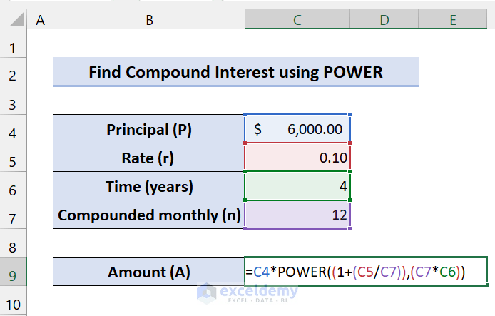 Find Compound Interest Using POWER Function in Excel