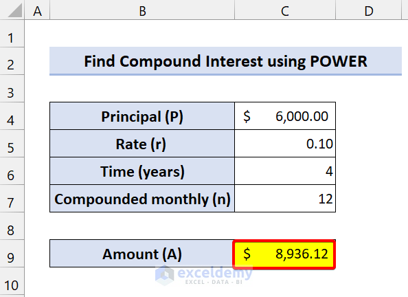 Find Compound Interest Using POWER Function in Excel